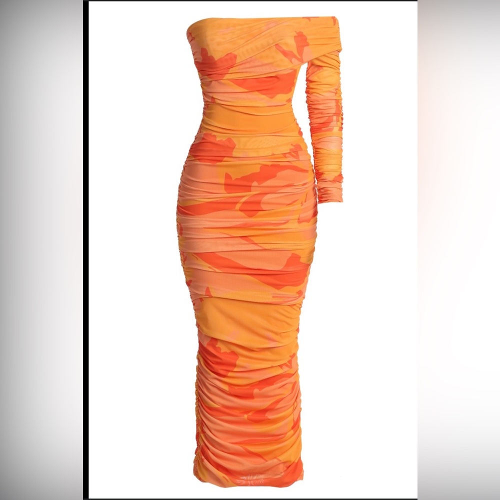 JLux Label Orange Capri Ruched Dress - S